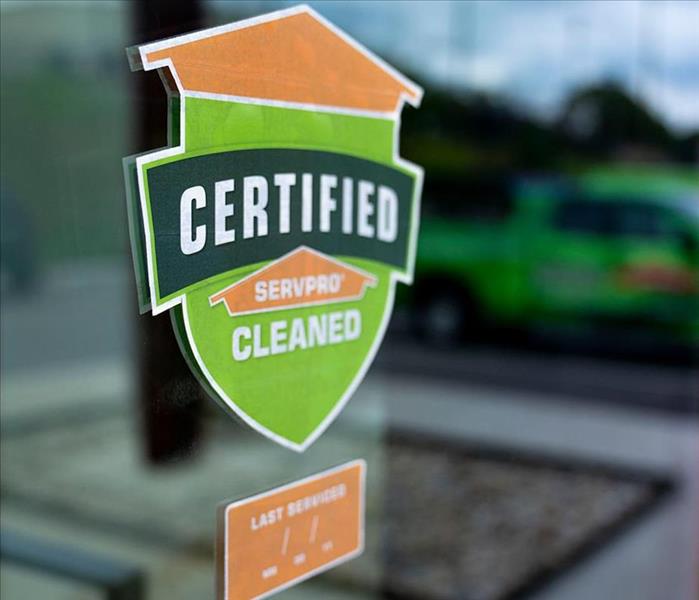Certified SERVPRO Clean Decal on a window