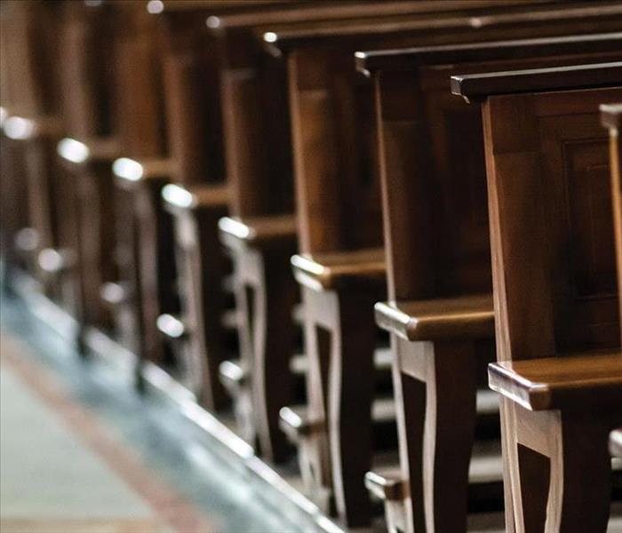 Close up view of church pews