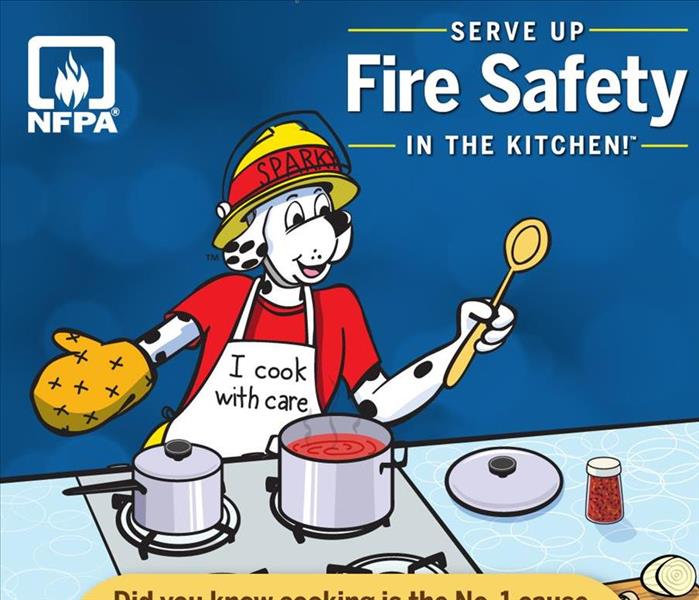 cartoon firedog standing at a kitchen stove