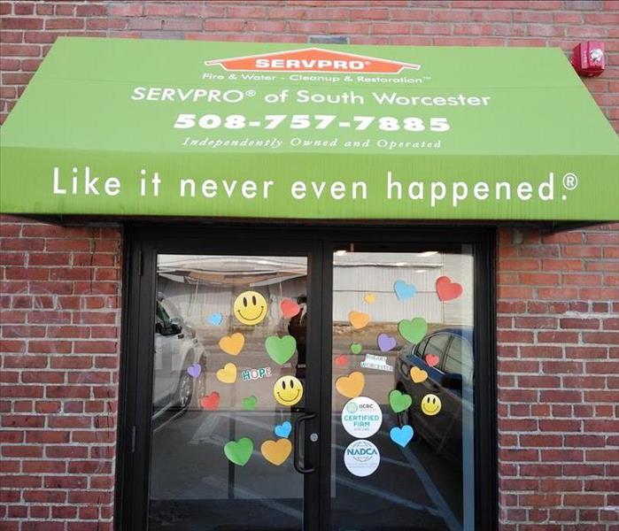 Hearts on display in SERVPRO window